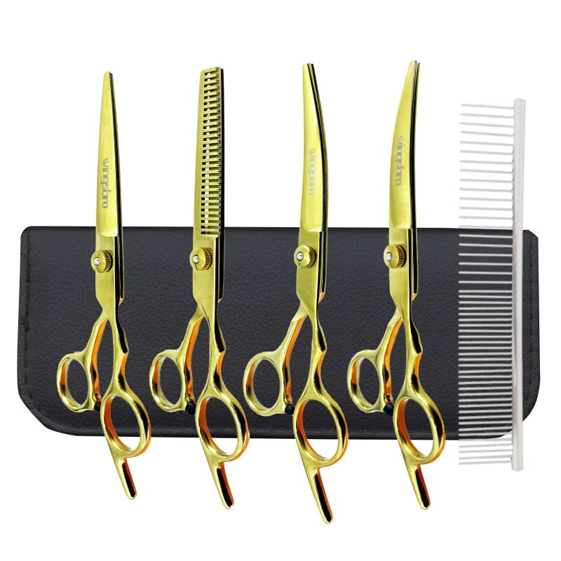 

6.5" Professional Dog Grooming Scissors Set Straight Scissor Curved Thinning Shear Curved Scissor Curved Chunkers Shear pet cut