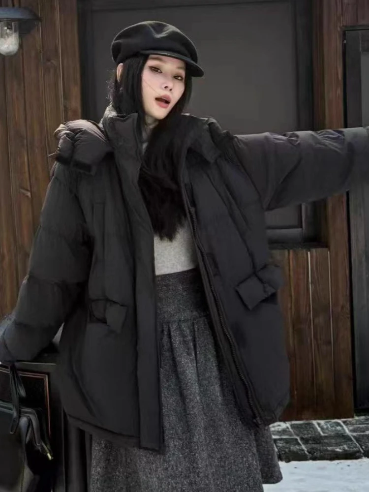 Halflange Donsjack 2025 Winter Vrouwen 90% Witte Eend Puffer Jas Mode Capuchon Verdikte Warme Parka Casual losse Overjas