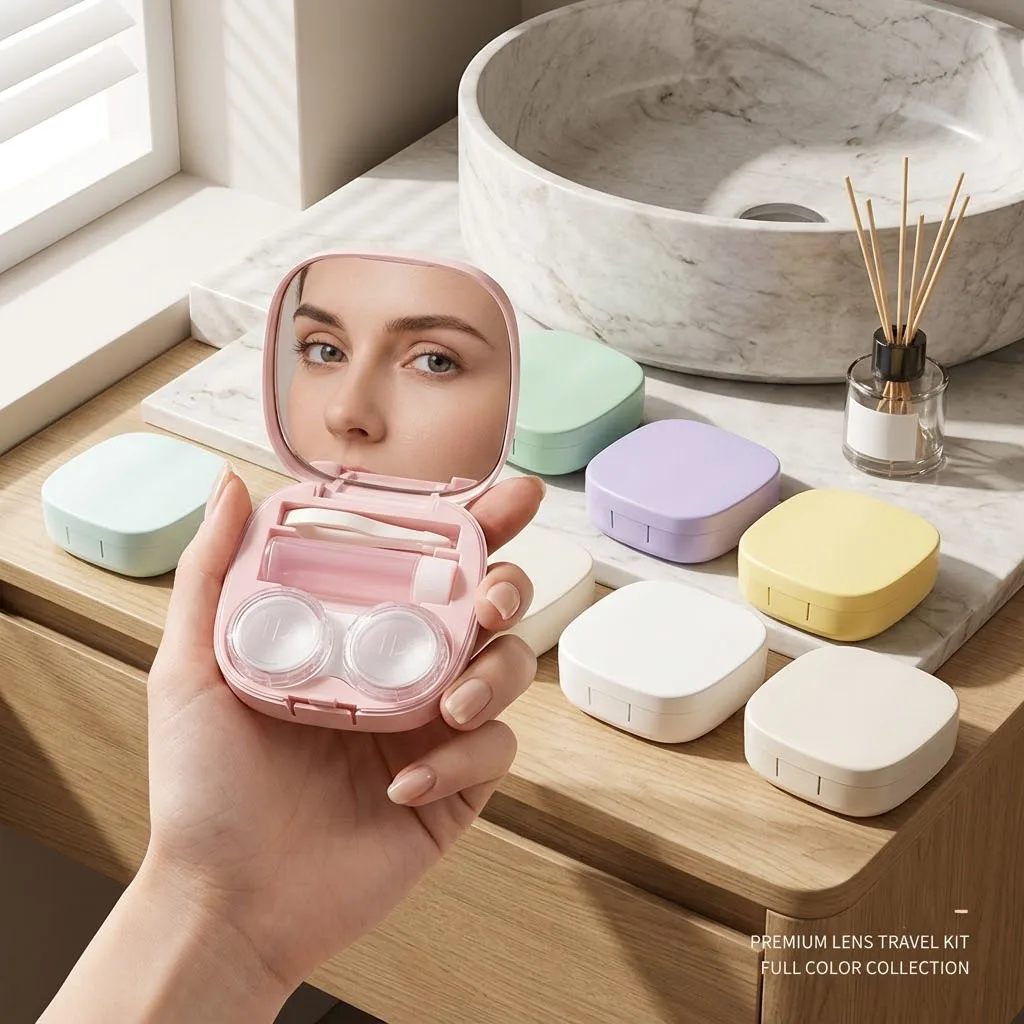 Portable Contact Lens Box with Mirror Cute Macaron Color Contact Lenses Container Solution Bottle Tweezers Set Eye Care Storage