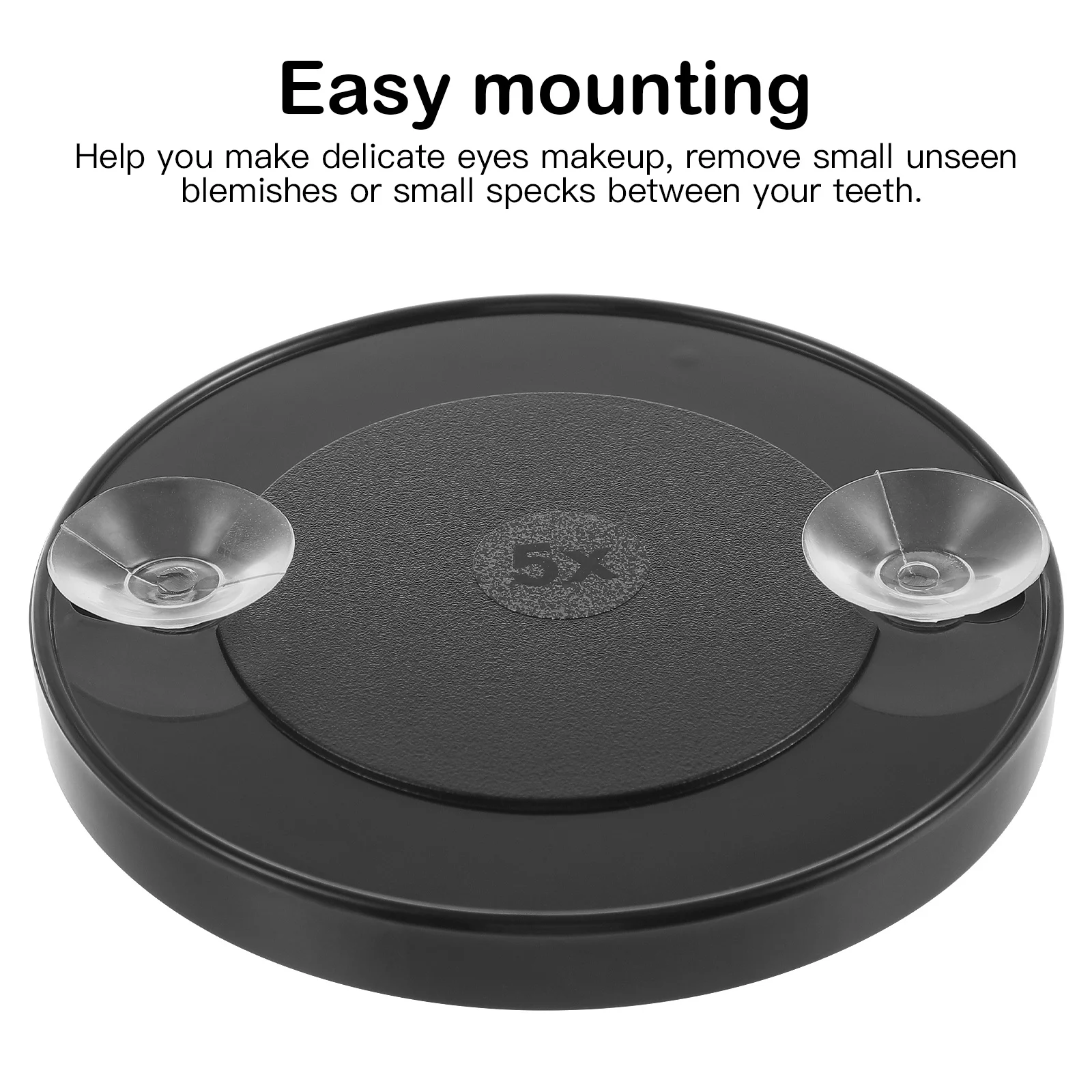 Miroir de maquillage loupe 5x, miroir de poche rond Compact de 8.8cm, montable au mur de salle de bains avec 2 ventouses de voyage