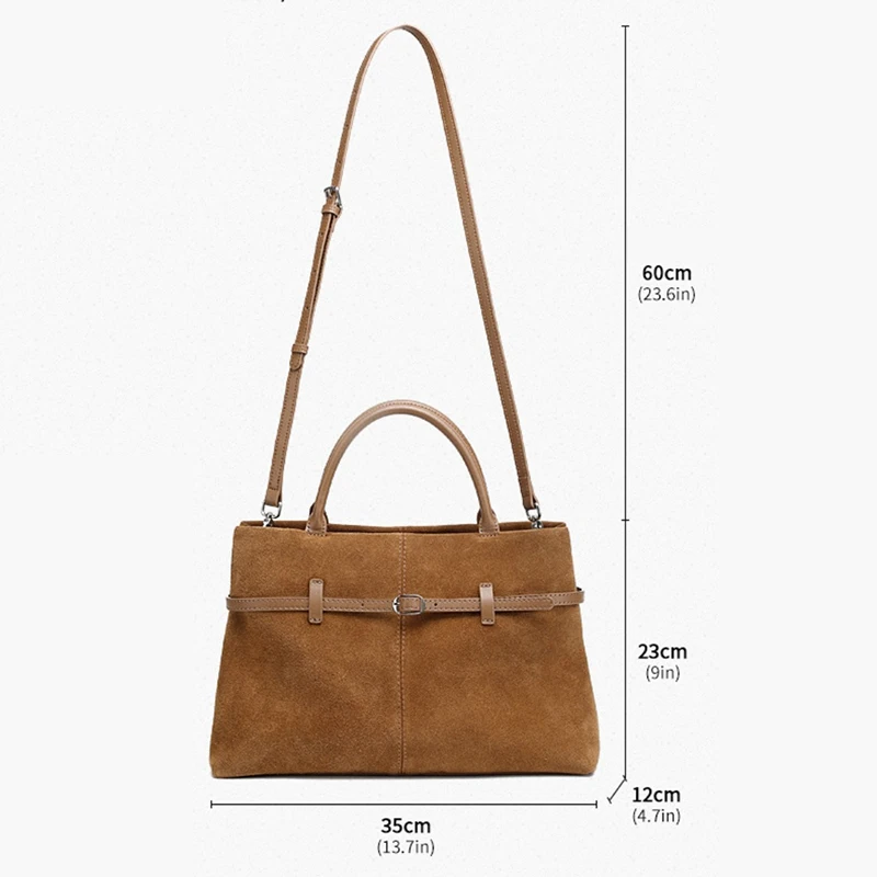 Women's new fashion suede tote bag frosted leather shoulder crossbody bag large capacity handbag genuine leather commuting bag