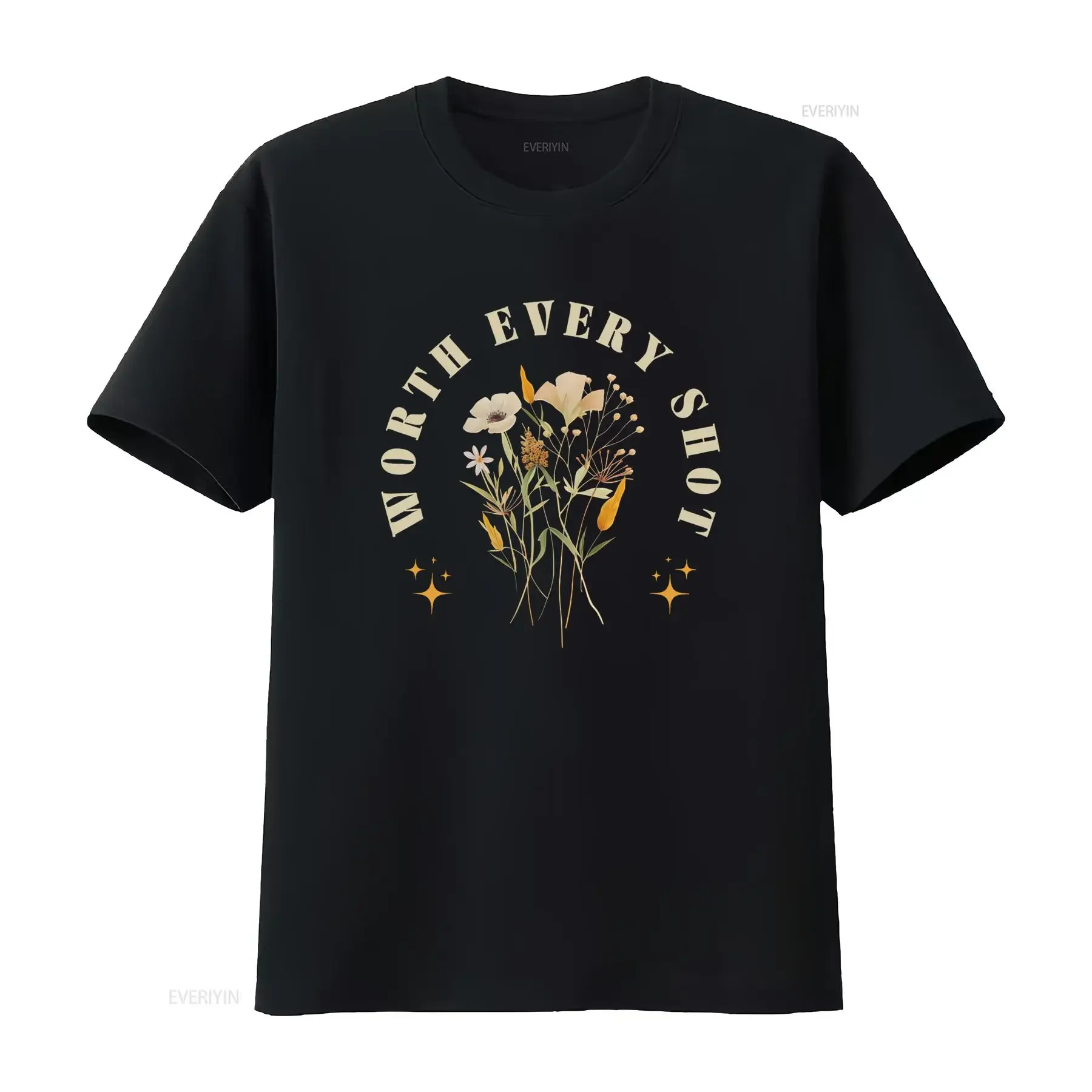 Vintage Boho Dried Wild Flower Slogan Print Casual T Shirt vintage Washed Top For Everyday Wear Soft graphic Stylish fashion