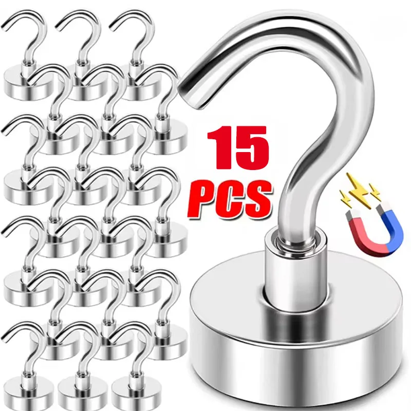 1/5/15PCS Strong Neodymium Magnetic Hook Hold Up To 12kg 5Pounds Diameter 20mm Magnets Quick Hook For Home Kitchen Workplace etc