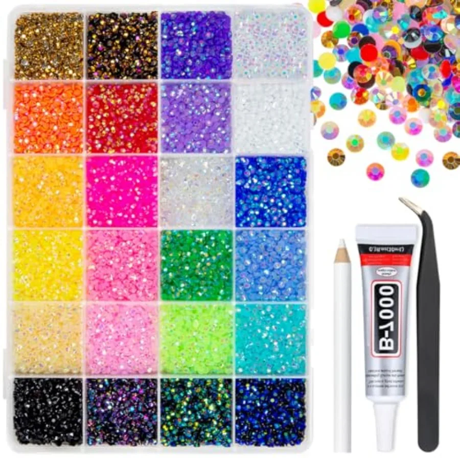 

24 Color 3800pcs 3mm Jelly Resin Rhinestones for Bedazzling Crafting Flatback Stones Colorful AB Gems Diamonds for Nails Eyes F