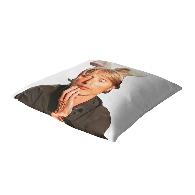 Aertemisi 18'' x 18'' Mads Mikkelsen with Bunny Ears Square Throw Pillow Cushion Covers Cases Pillowcases 45cm x 45cm