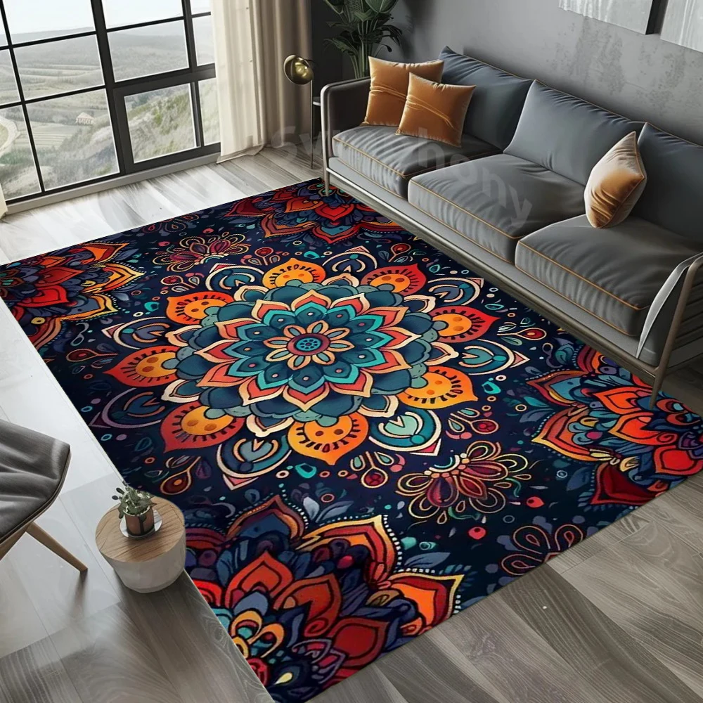Bohemian Mandala Rug Colorful 3D Print Carpet Anti-Slip Large Area Rug for Living Room Bedroom Modern Home Decor