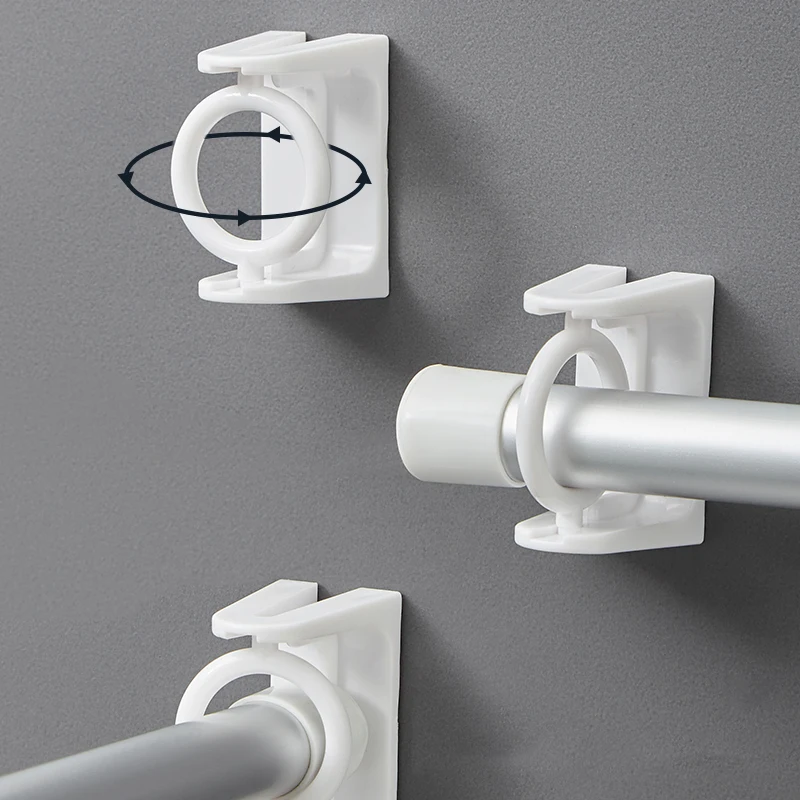 2/4Pcs No Drill Curtain Rod Bracket Self Adhesive 360 Rotatable Curtain Pole Holder Wall Mounted Hook for Bathroom Kitchen Hotel