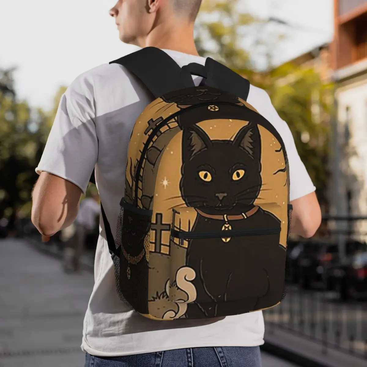 Rucksack mit Cartoon-Katzen-Aufdruck im Tarot-Karten-Stil, Tagesrucksack, große Kapazität, Kinder-Büchertasche, Schultasche, Umhängetaschen für Männer und Frauen