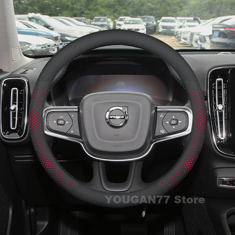 

Leather Car Steering Wheel Cover For Volvo xc40 Recharge s90 2025 2023 2024 Non-slip Auto Steering Wheel Volvo xc40 Accessories