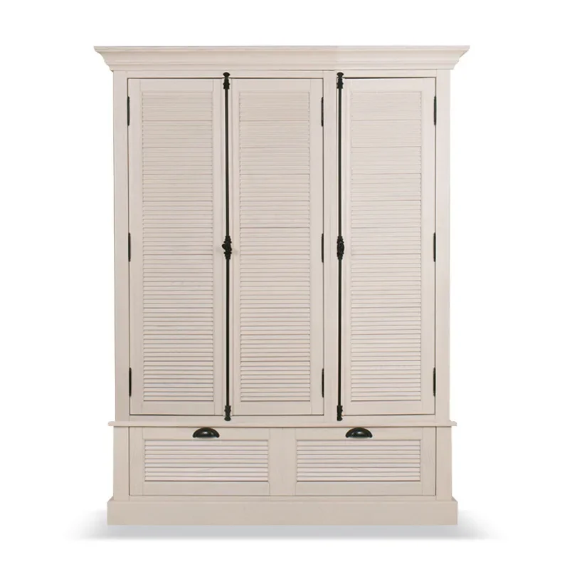 American country solid wood wardrobe 4 doors French retro oak heaven and earth lock bookcase antique furniture