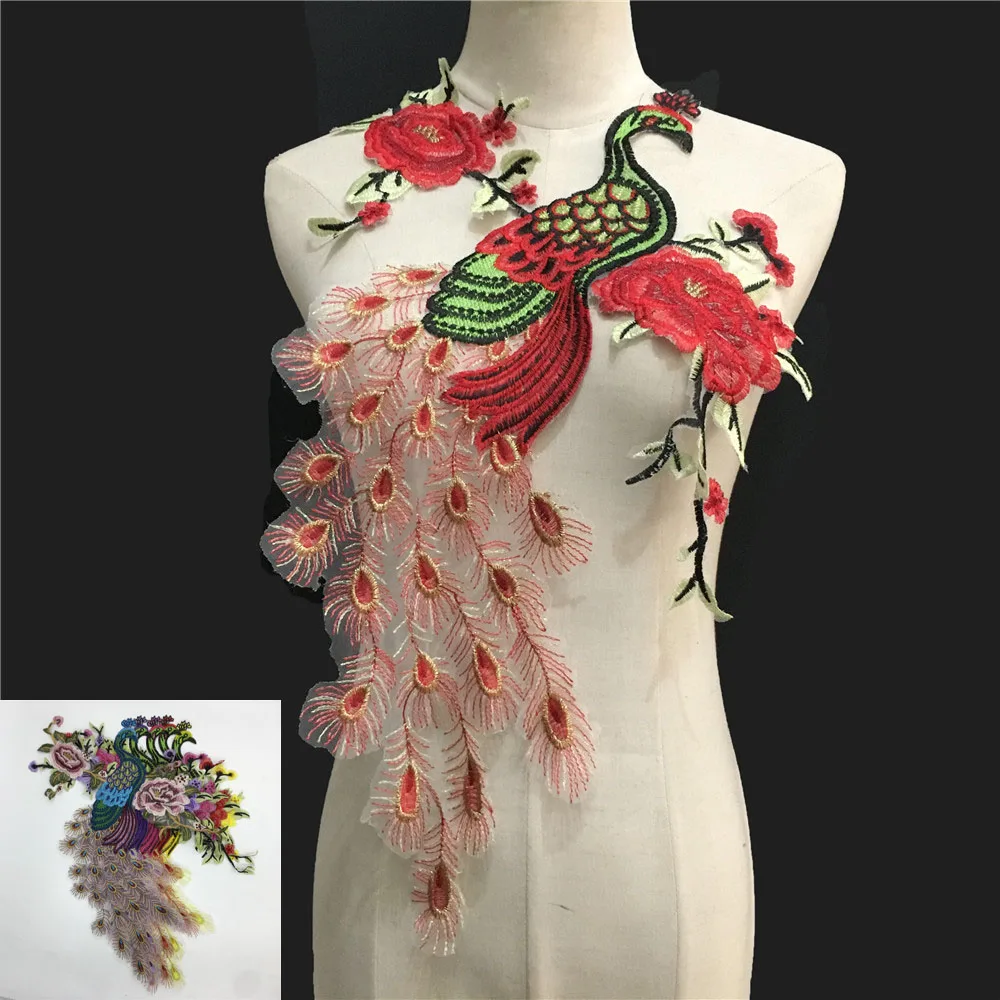 Polyester colored embroidered tulle peacock pattern embroidered sewing lace DIY decoration paired with clothing accessories lace