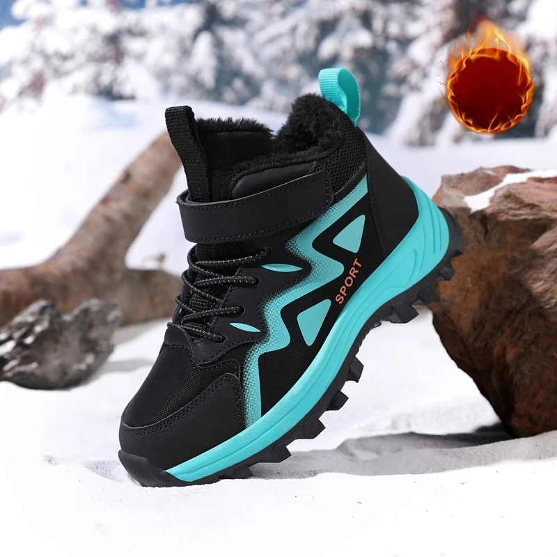Kids Winter Snow Boots Boys Girl Hiking Shoes Warm Fur Lined Hook&Loop Non-Slip Waterproof Cold-Proof Outdoor Shoes for Children