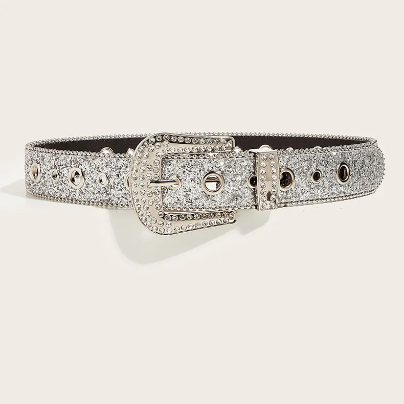 Stilvoller Strass-Gürtel im Western-Cowgirl-Stil, Y2K-Gürtel, glitzernder PU-Ledergürtel, BB-Gürtel, Jeans- und Kleider-Accessoires für Damen – Detail 3