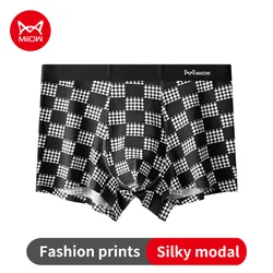 MiiOW 3Pcs Modal Men's Panties Cotton Antibacterial Crotch Boxers Man Underwear Fashion Plaid Print Men Boxer Briefs Underpants