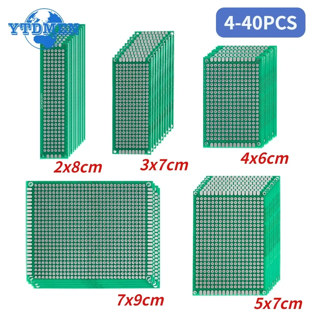 4-40pcs PCB Prototype Breadboard 2x8 3x7 4x6 5x7 7x9cm Double Side Universal Printed Circuit PCB Board Protoboard for Arduino