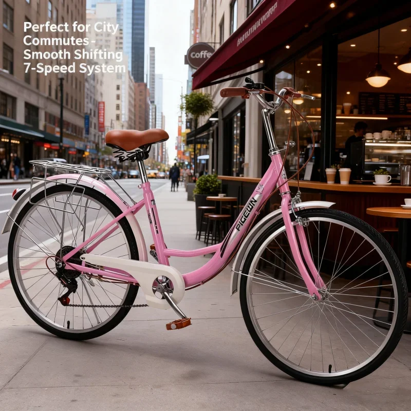 دراجة ريترو بينك لتغيير السرعة مقاس 24 بوصة/26 بوصة للجنسين ذات سرعة متغيرة وخفيفة الوزن وراقية للركاب للرجال والنساء #2