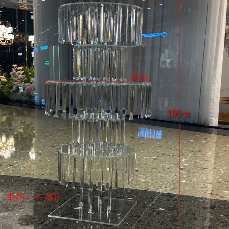 5-stufiger runder Kronleuchter-Ständer, Acryl-Vase, Hochzeits-Centerpieces, Kristall-Blumenständer mit hängenden Kristallen für Partydekorationen – Detail 1