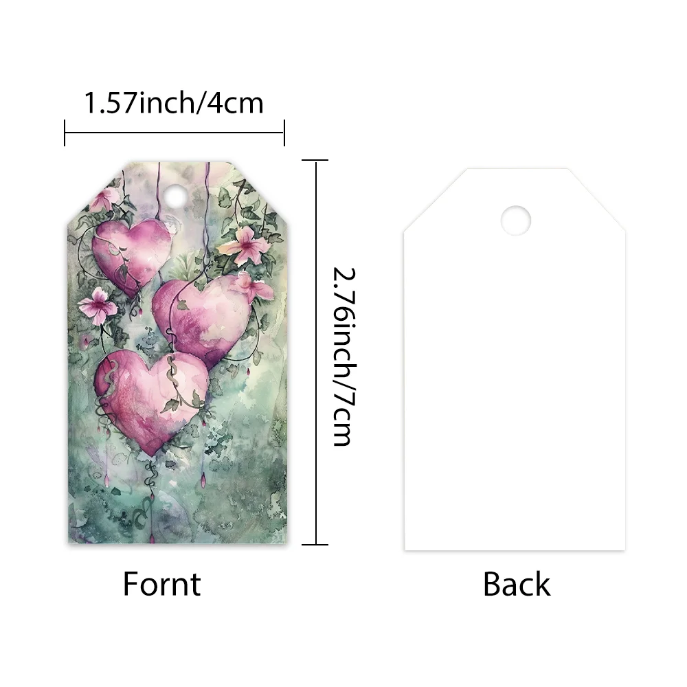 40pcs Heart and Flower Decorative Tags, Watercolor Aesthetic Gift Labels, Party Decoration, Handmade Packaging Accents,Jute Rope