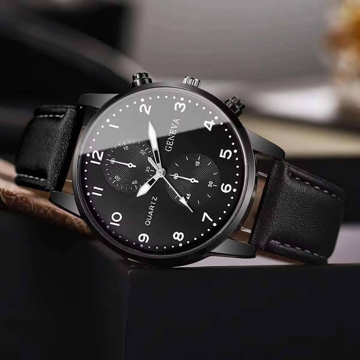 2 قطعة/المجموعة أزياء رجال الأعمال الساعات عارضة حزام من الجلد التناظرية كوارتز ساعة Reloj Hombre (بدون صندوق)