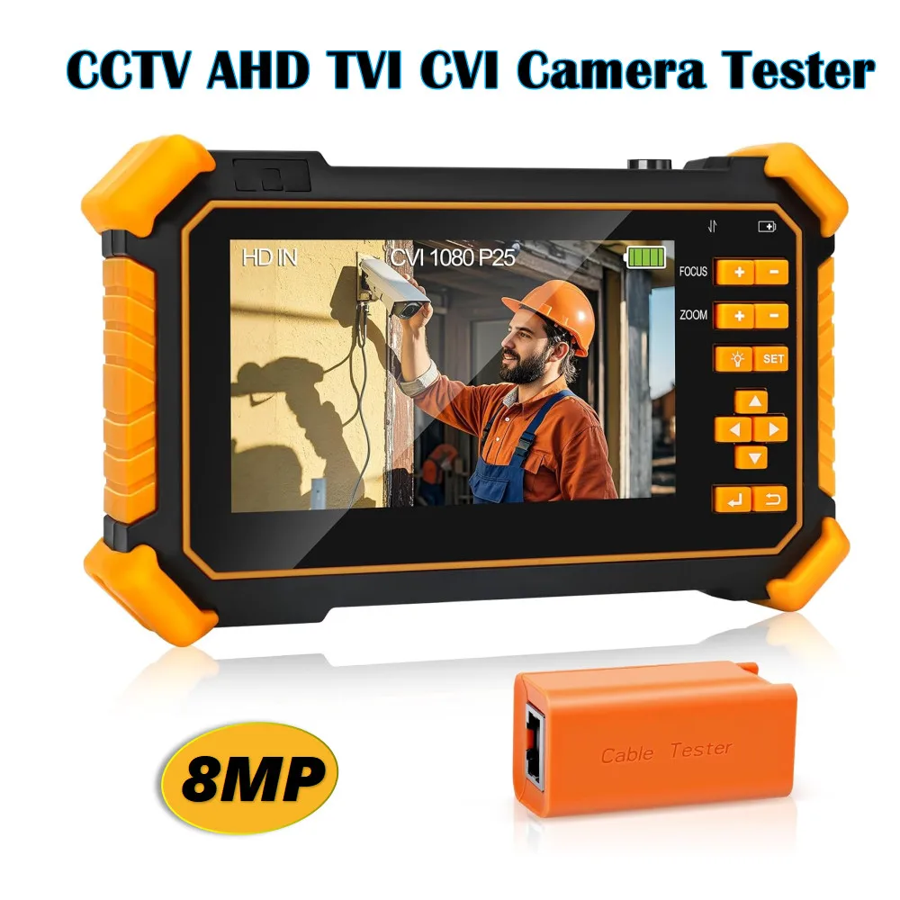 4-in-1 HD CCTV Tester Monitor Auto HD Coaxial Camera Tester, 4K 8MP CVI/TVI/AHD/CVBS Analog Camera/UTP Cable Test