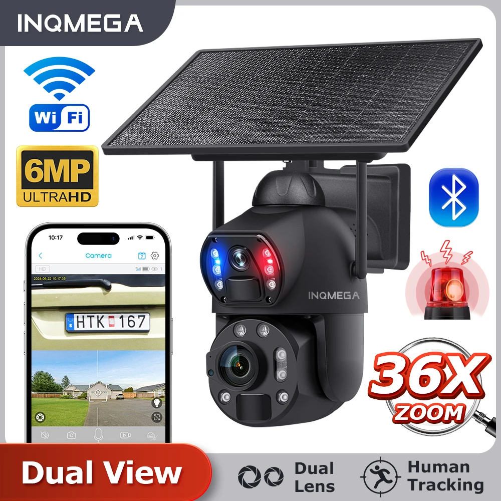 12MP 36X Dual Lens Solar Security Camera 10W Solar Panel 20000mAh 24H Dual View PTZ Camera PIR IR Night Vision Waterproof Camera
