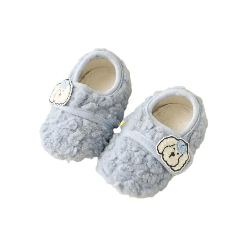 Sapatos bebê com padrão animal desenho animado, sapatos térmicos para bebês, solas macias, primeiros sapatos para