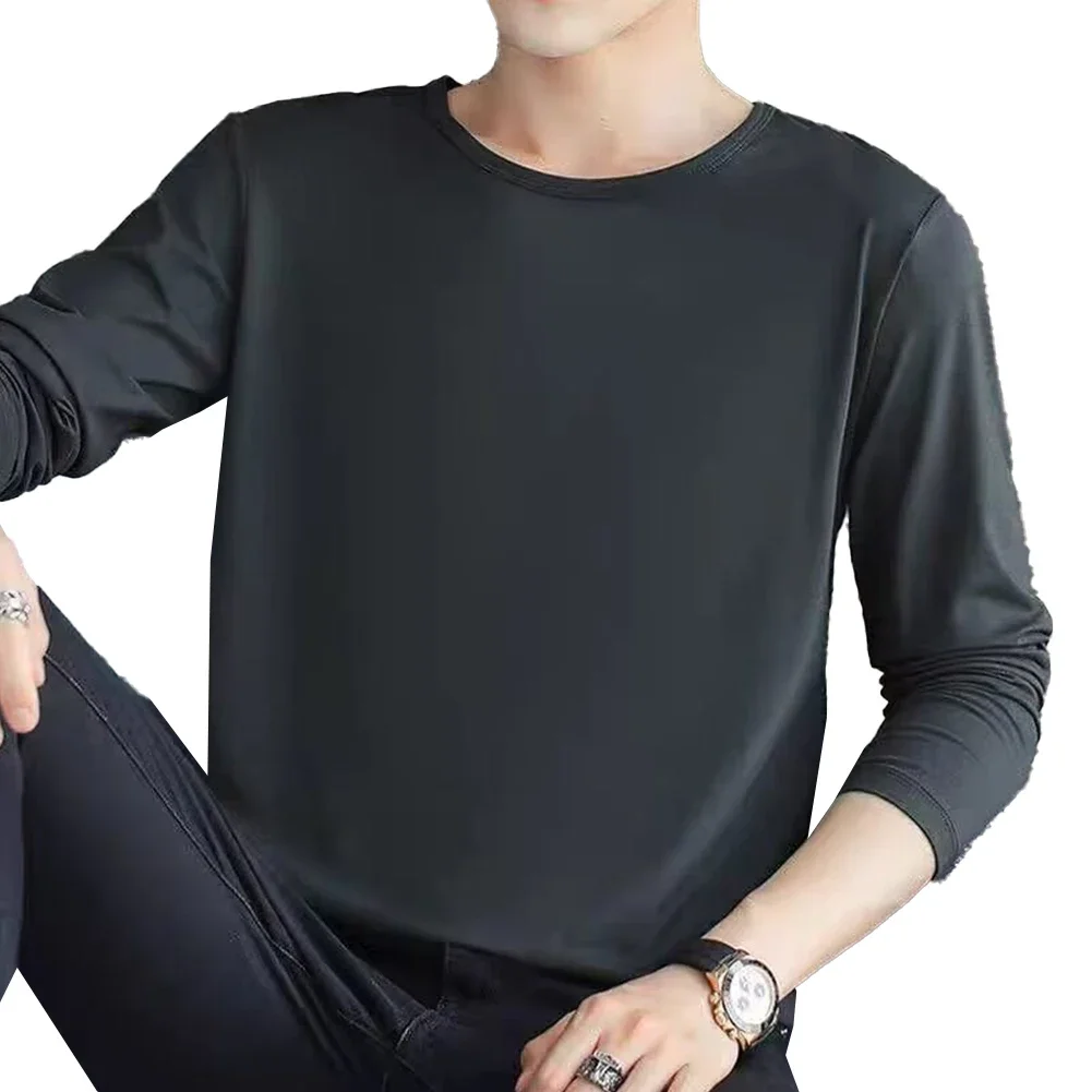 Men Casual Round Neck Shirts Long Sleeve T-Shirt Undershirts Tees Tops