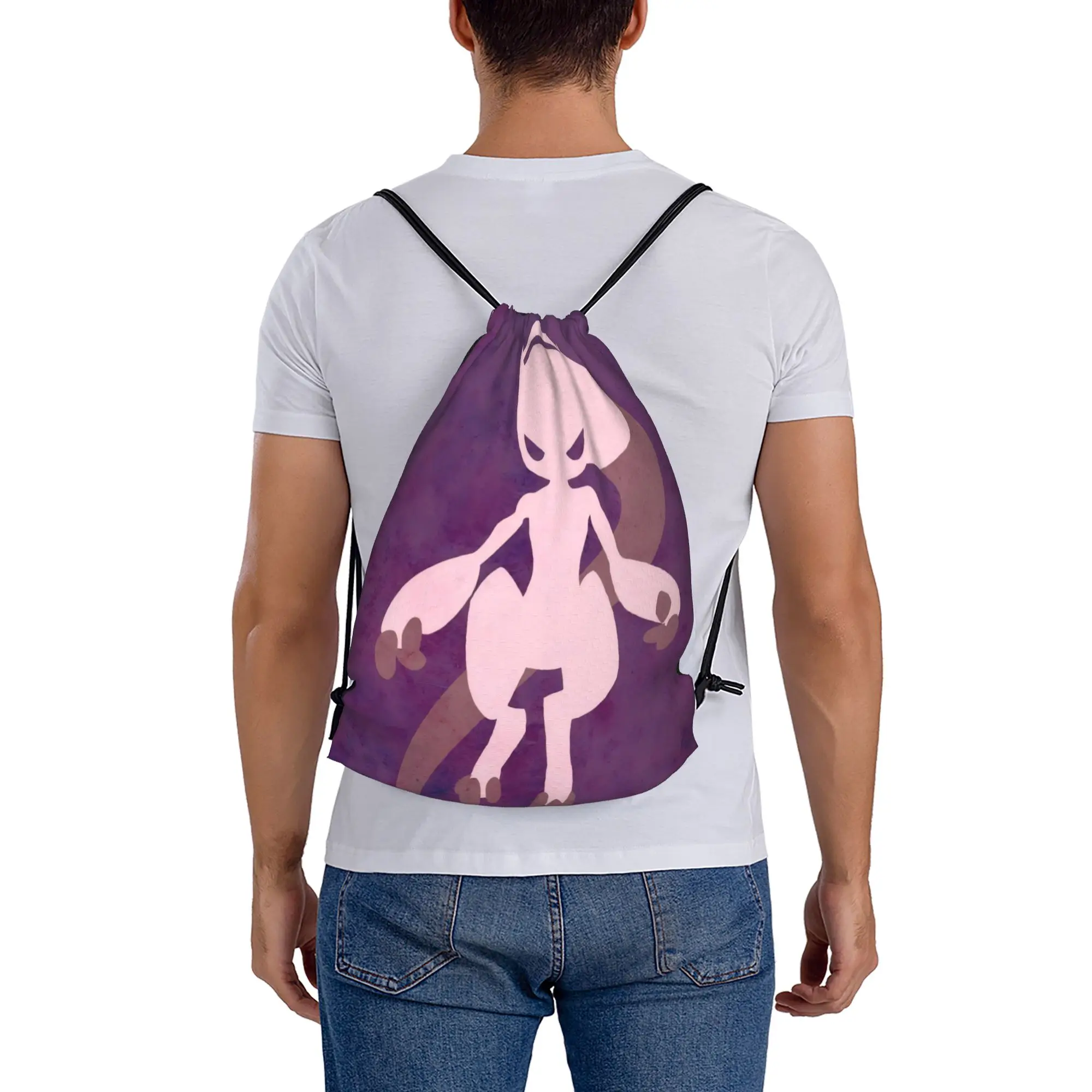 

Портативный рюкзак-мешок Mewtwo 5 Pokemon для походов, езды на велосипеде и спортзала, сумка для обуви на шнурке