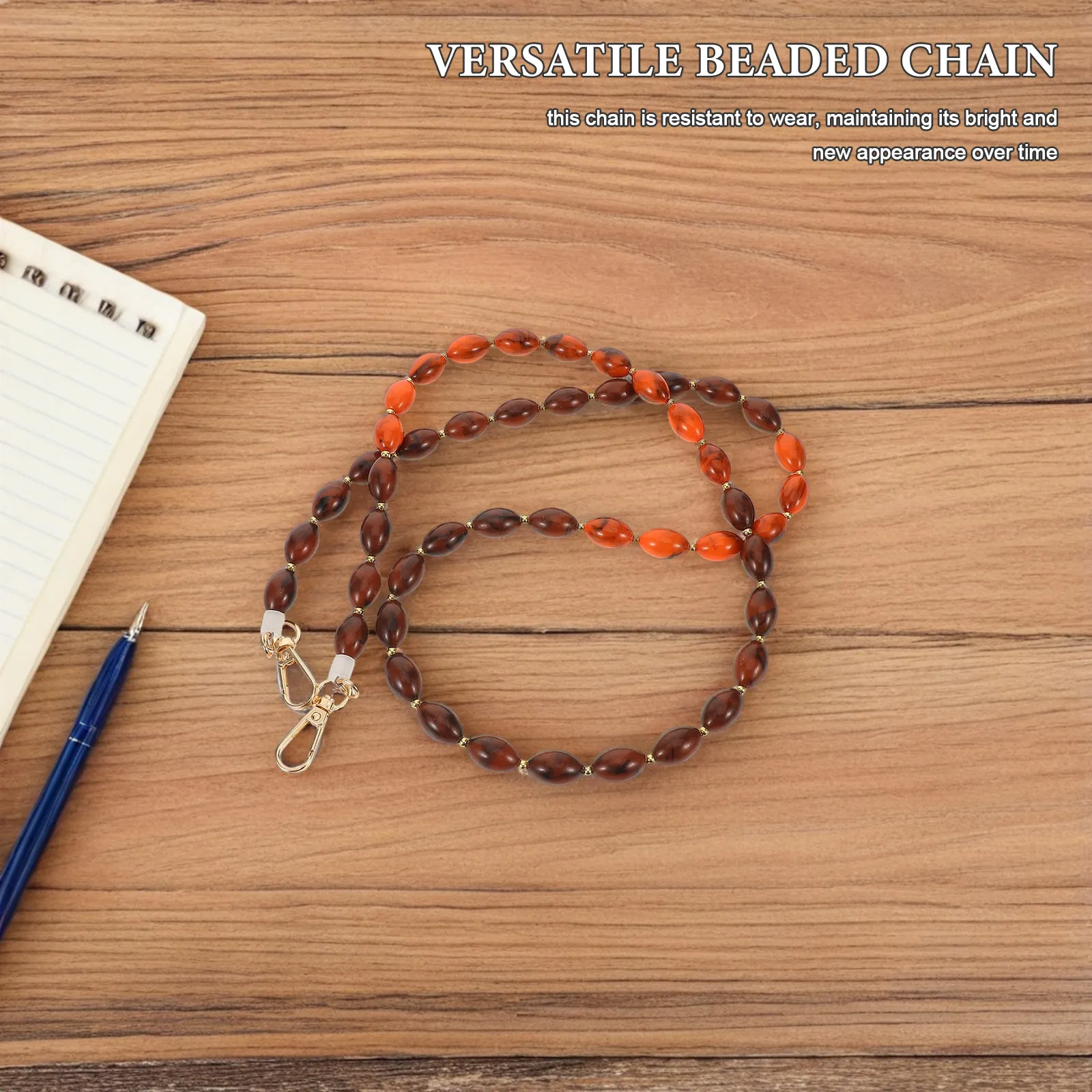 Imitation Decorative Beaded Chain Coffee Bean Design Plastic Bag Strap Extender Clutch Handbag Tote Phone Charm