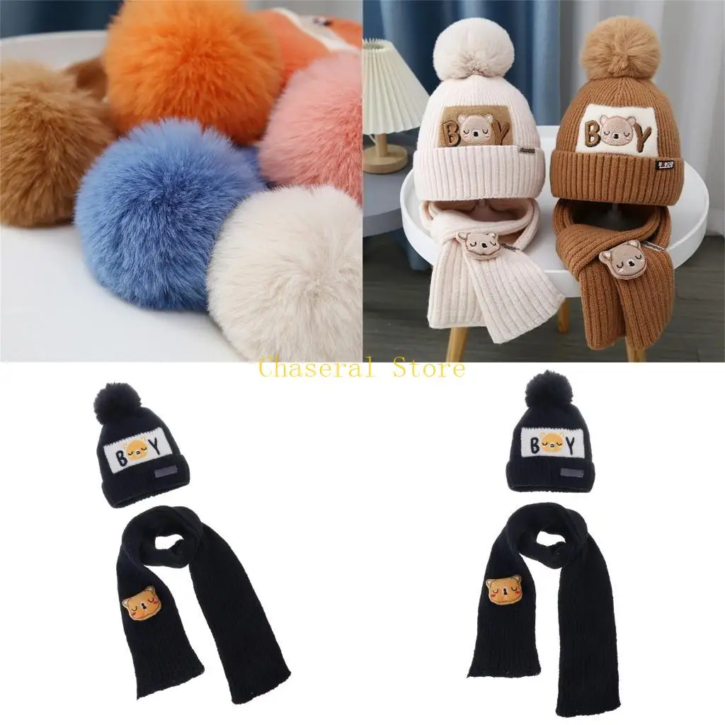 E7CE Winter Warm Hat Scarves for Kid Thicken Knitted Hat Scarf Crochet Bonnet Hat