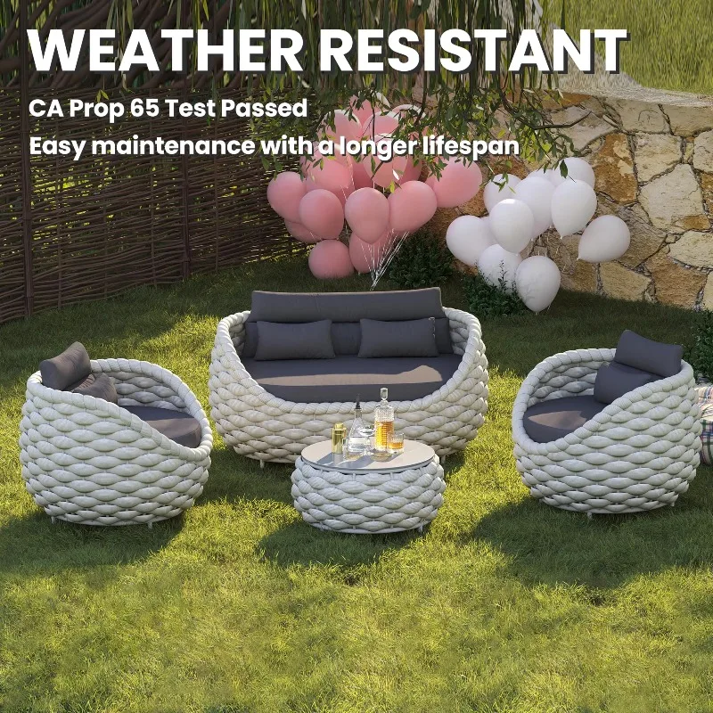 All Weather PE Rattan Patio Furniture Set, Outdoor Wicker 2-Seat Bistro Conversation Chair Set for Garden, Porch & Balcony
