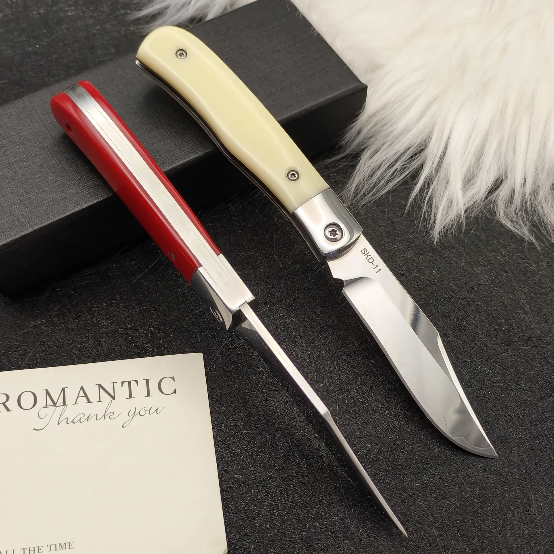 Triple Steel Blade Acrylic Handle Small Folding Knife, Outdoor Camping, Hiking, Fishing, Fruit Multifunctional Knife