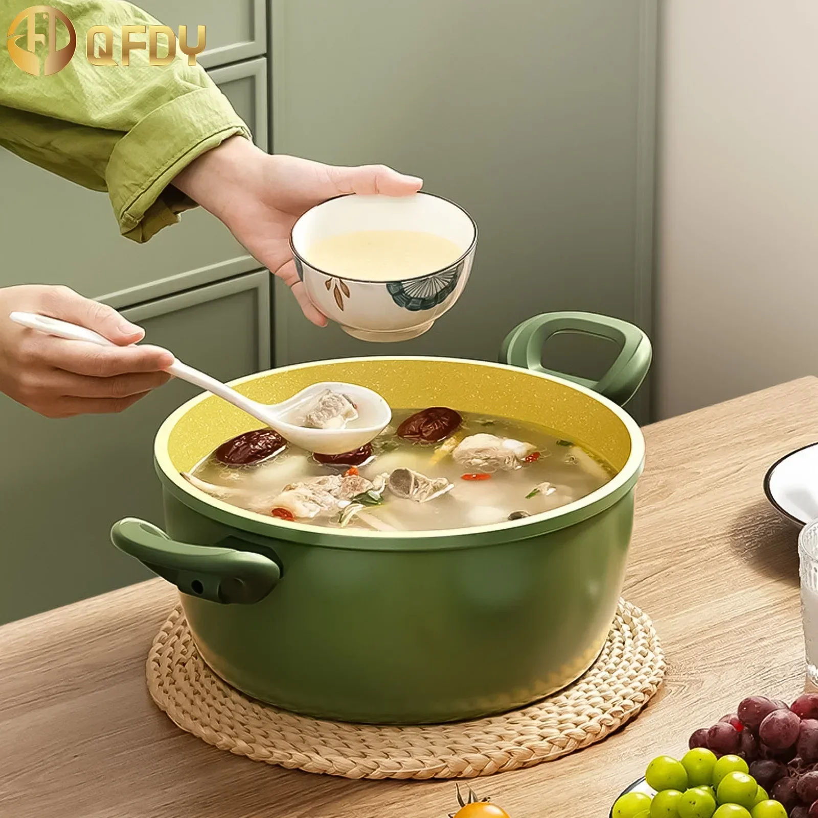 Luxury Avocado Green Home Non stick Pot Set Gift Pot Soup Pot Frying Pan Induction Cooker Universal Set Pot