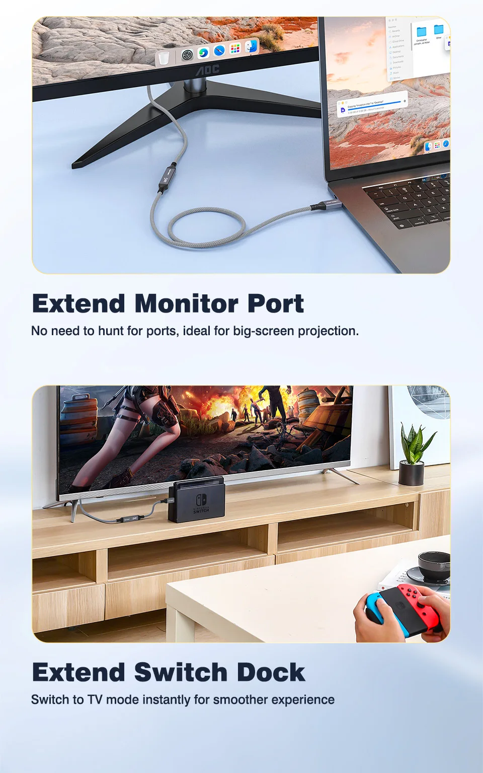 UGOURD Typ-C Verlängerungskabel 20Gbps USB3.2 Gen2 PD100W Schnellladung Vollfunktions-USB-C-Stecker auf -Buchse Geflochtenes Daten- und Videokabel – Detail 6