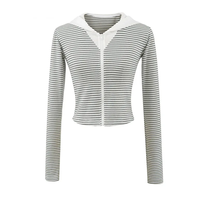 خريف نمط جديد مثير شريط هوديي المرأة قصيرة تناسب سستة مفتوحة سترة عارضة أعلى التخسيس مريحة تنفس الشارع الشهير #3