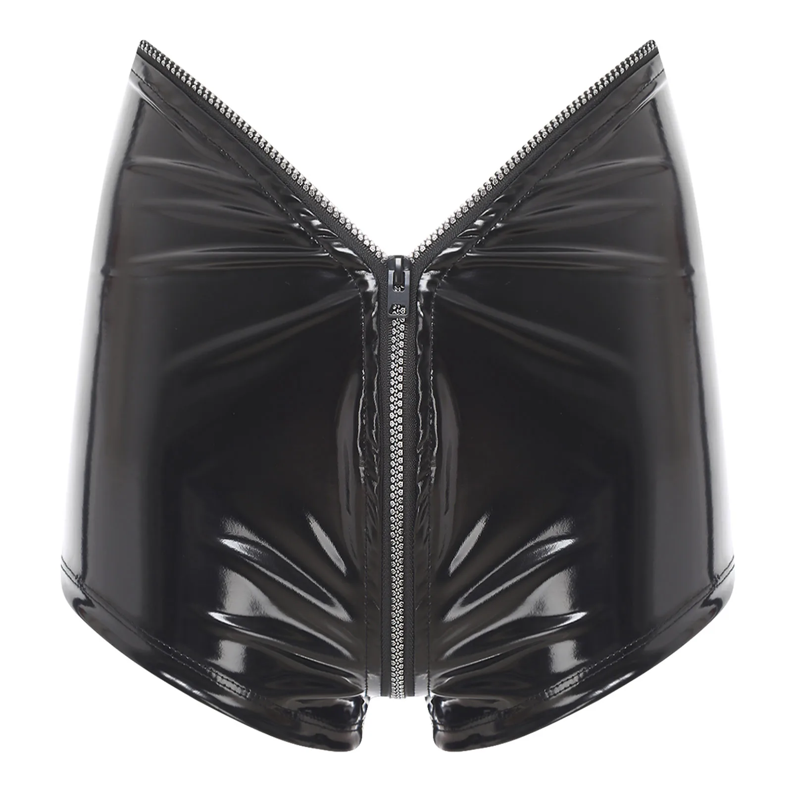 

Women Wet Look PU Leather Shorts Hot Pants High Waist Zipper Opening Crotch Mini Shorts Rave Party Pole Dance Night Club Wear