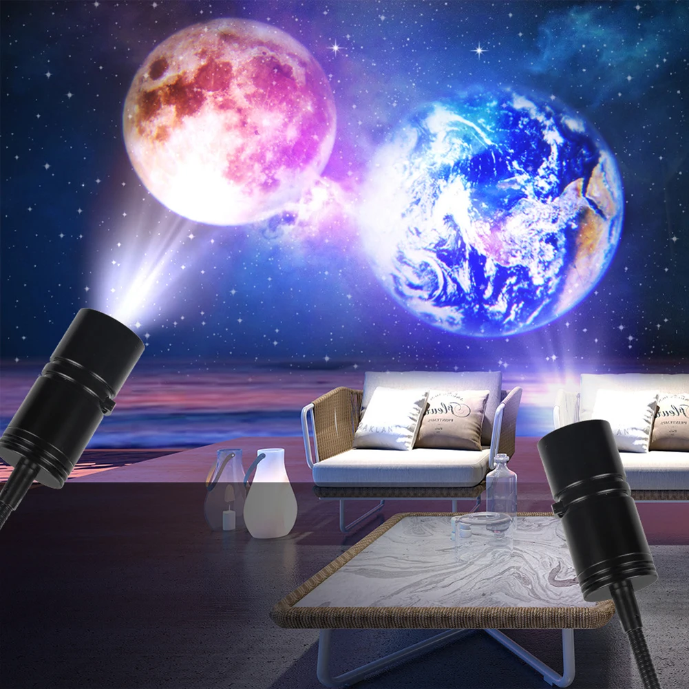 Starry Projector 2 In 1Moon Earth Projector Lamp 360° Rotatable Bracket USB Rechargeable Led Night Light Planet Projection Lamp