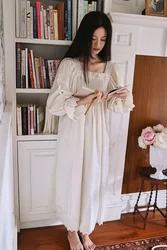 Wome's Victorian Nightgown Long Sleeve Nightgowns Vintage Night Shirt Loose Nightwear Square Collar Sleepshirts Palace Dresses