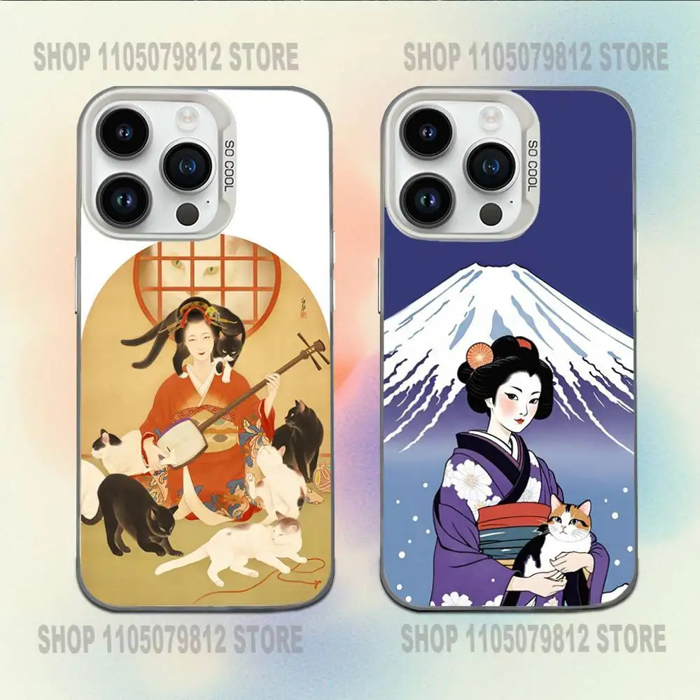 

Japanese Kimono Cat Phone Case For iPhone 16,15,14,13,12,11,Mini,Pro,E,MAX White Candy Matte Shockproof Cover