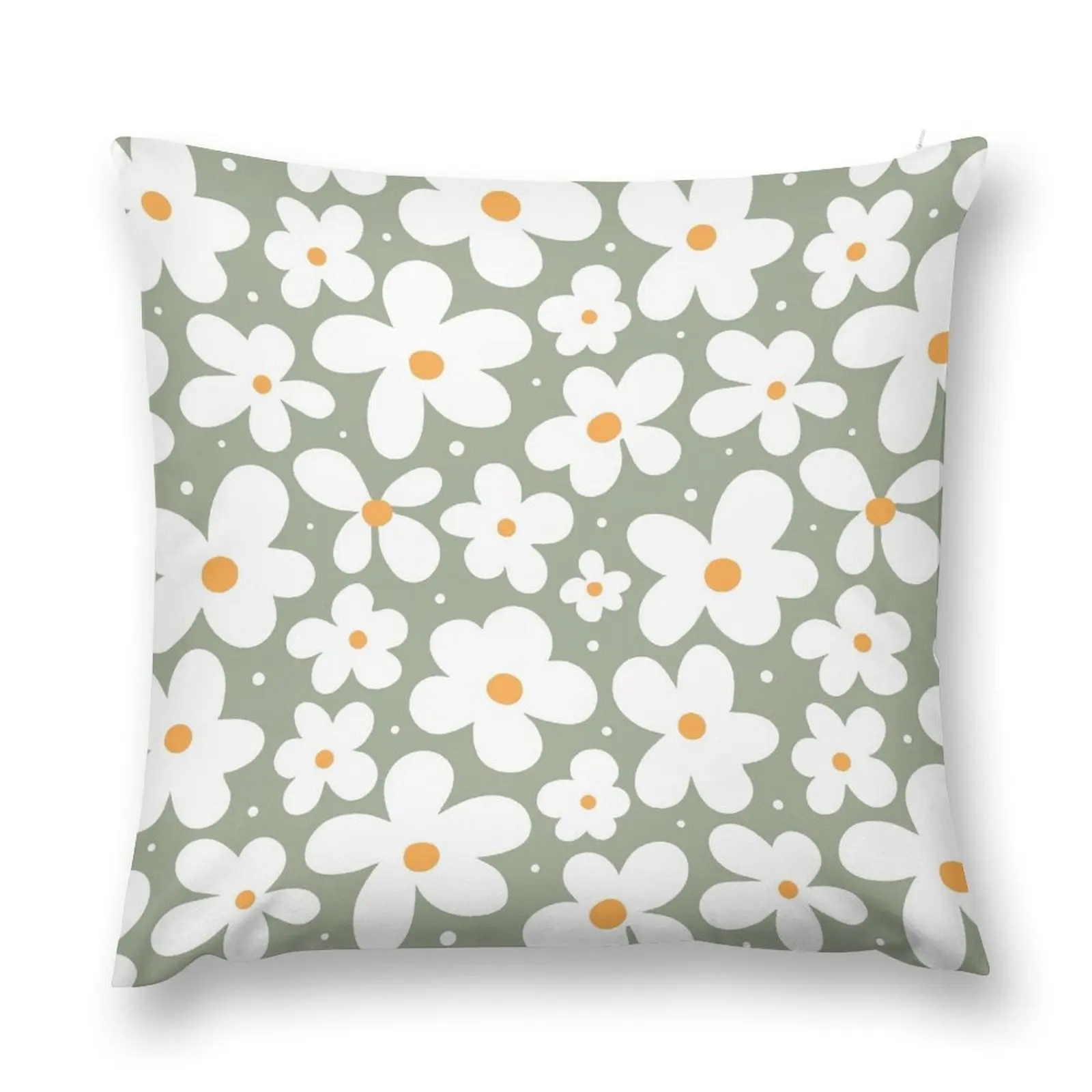 Groovy Daisies Floral Retro Daisy Pattern Sage Olive Green Throw Pillow anime girl Sofa Cushions Pillowcases For Pillows pillow