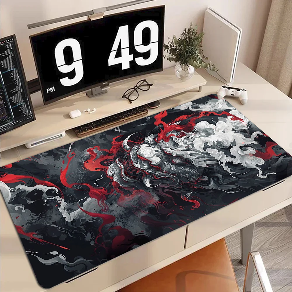 Grand tapis de souris de jeu en caoutchouc, bord verrouillé, clavier d'ordinateur, polymère de bureau violet foncé, dragon japonais, 900x400