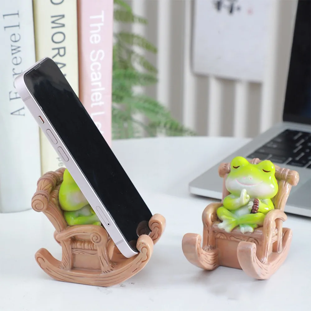 Rocking Chair Frog Creative Phone Holder Support Desk Decor Frog Phone Stand Cartoon Cute Frog Phone Bracket Desktop Ornaments