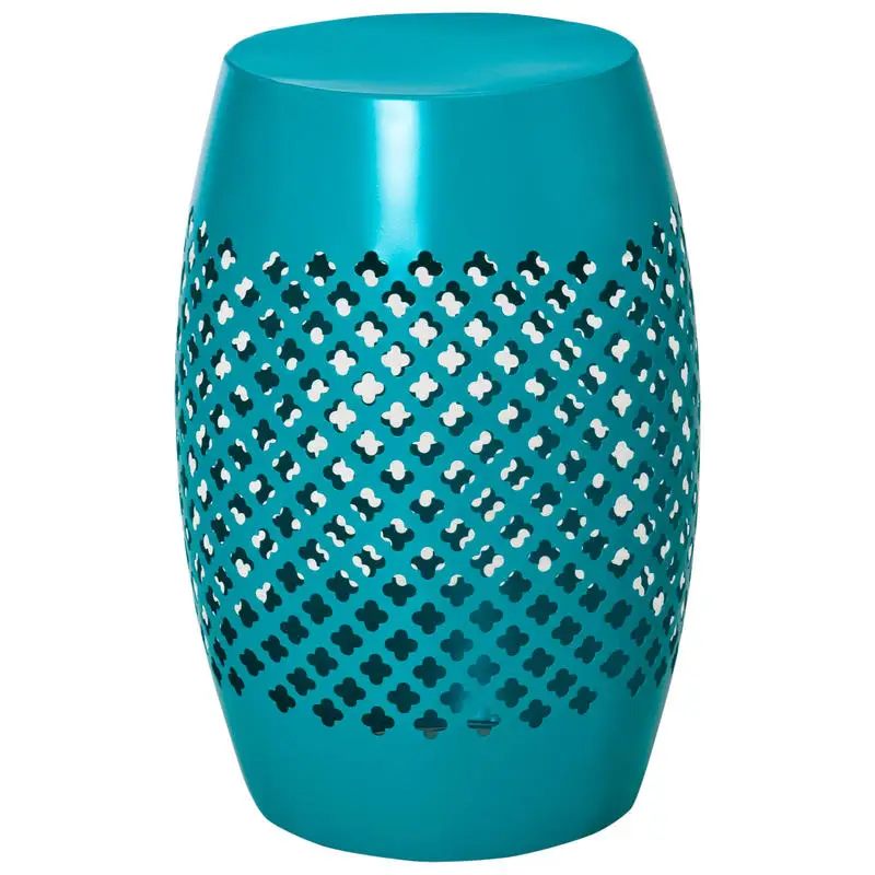 

12.5" Steel Outdoor Side Table, Round Hollow Drum Patio End Table, Accent Table for Indoor and Outdoor, Blue