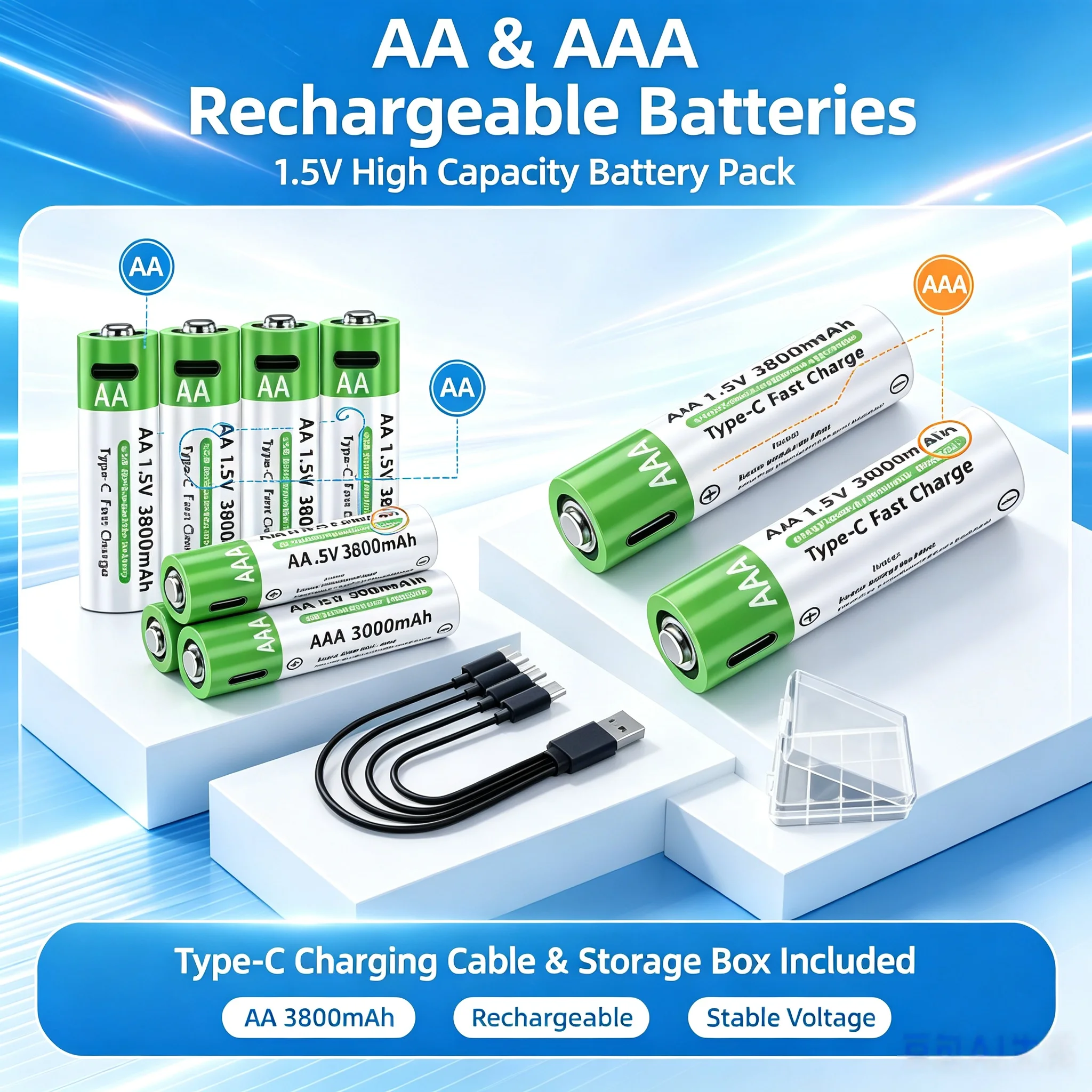 2026NEW Lithium-Ion Battery Type-C Rechargeable High-Capacity Battery AA&AAA Battery For Remote Control, Mouse, Electric Toys