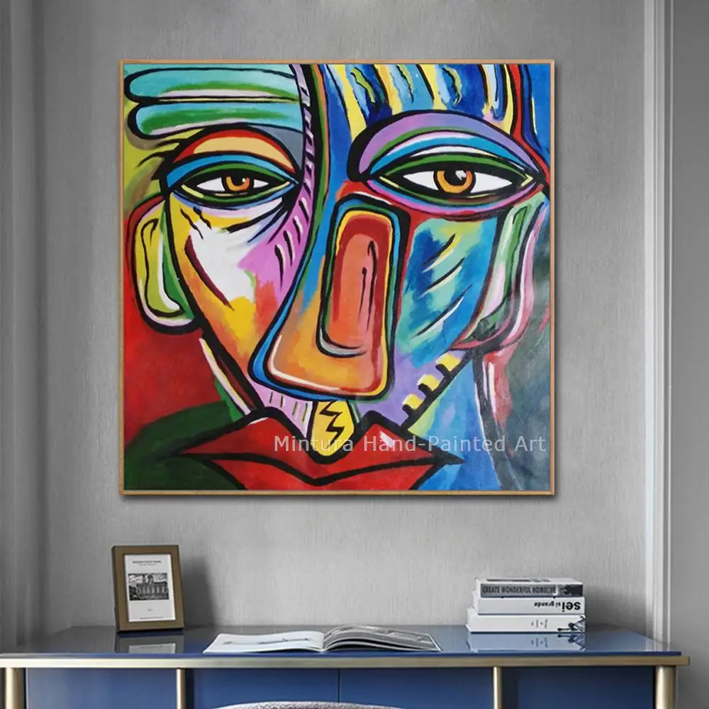 Mintura,Handpainted Linetype Face Cartoon Abstract Modern Wall Art,Picture Bedroom Living Room Home Decor Oil Painting On Canvas