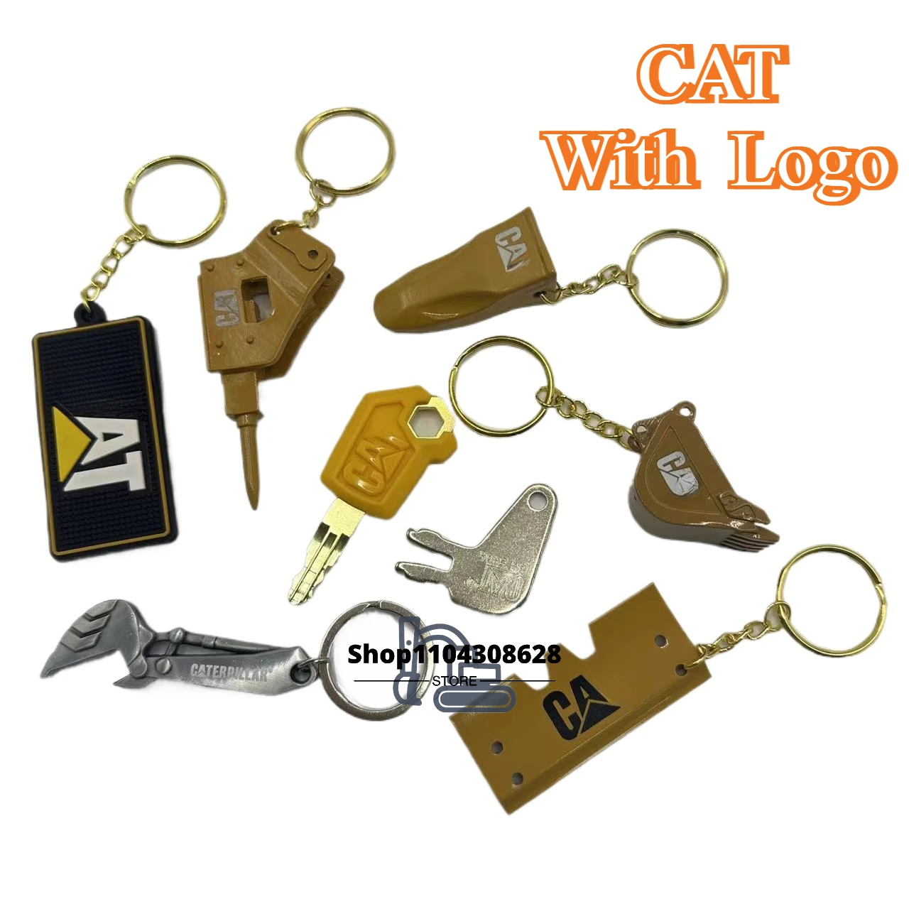 Bottle Opener Keychain for Caterpillars Excavator Heavy Equipment Keychain 5P8500 8H-5306 Ignition Key with Bucket Key Chain