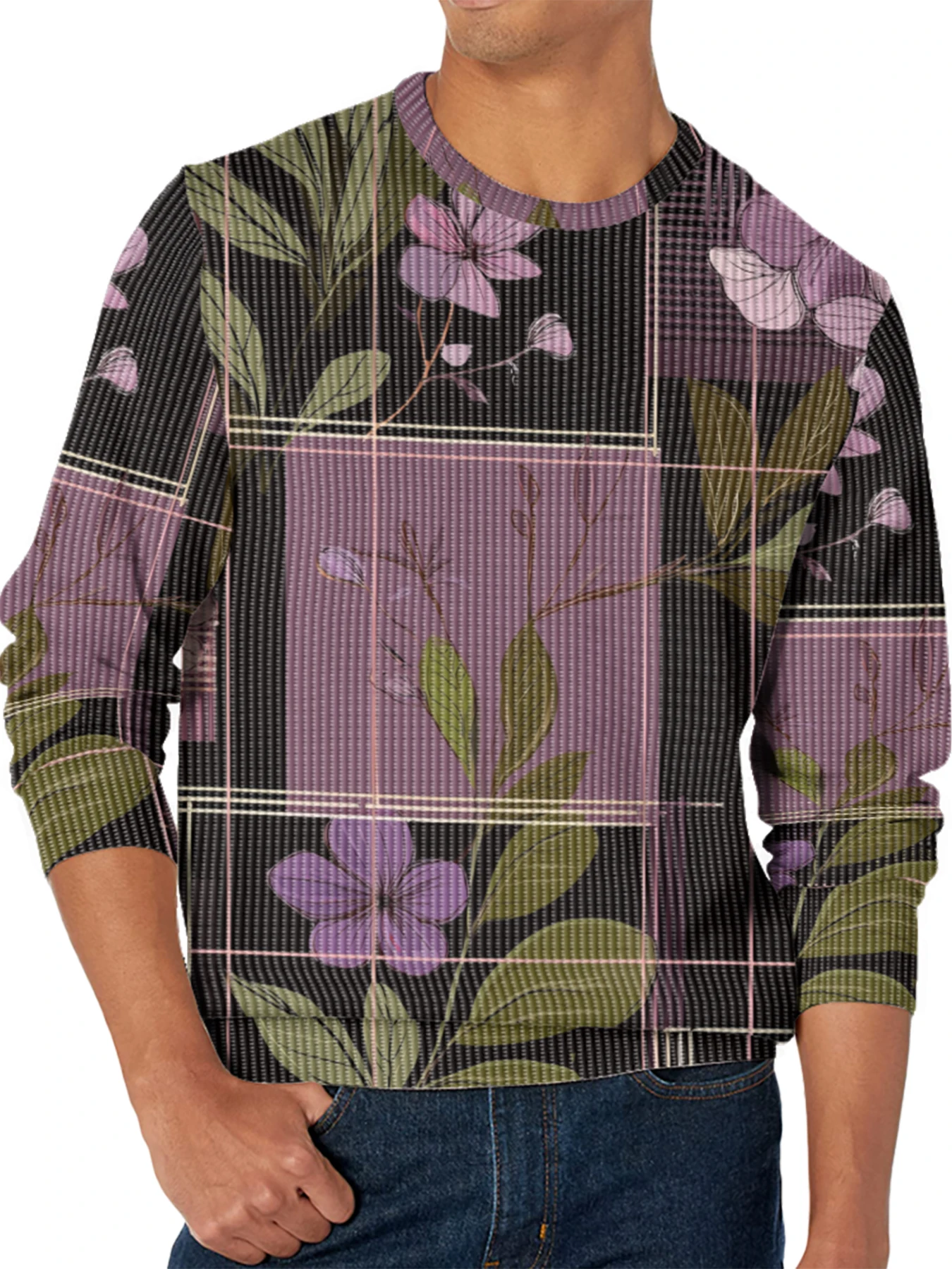 

Vintage Florals Print Long-Sleeve Sweatshirt Botanical Pattern Retro Flower Fashion Top for Women Comfortable Fall Winter Style