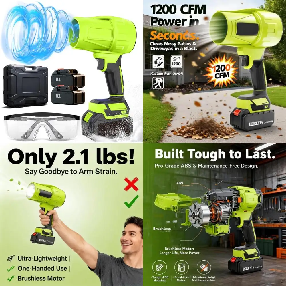 منفاخ أوراق الشجر اللاسلكي المحمول بقوة 1000 جرام 1200 CFM تدفق الهواء 50 دقيقة وقت التشغيل وتنظيف الفناء