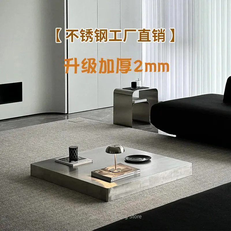 Minimalist Light Luxury Stainless Steel Side Table for Small Living Room Sofa, Modern Accent Coffee Table for Home