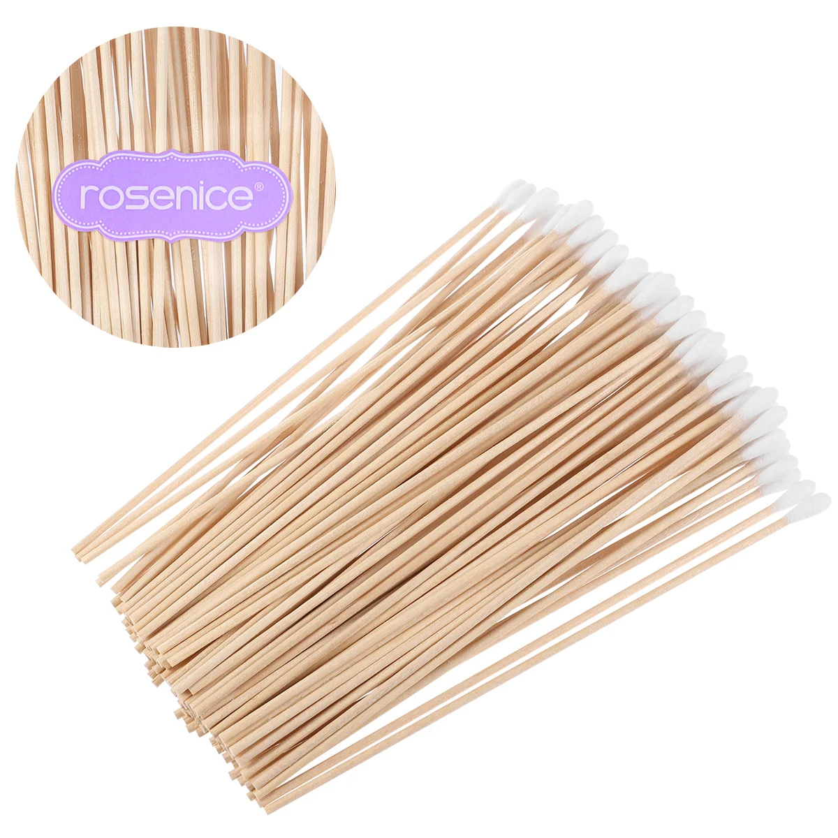 ROSENICE 100Pcs Long Wood Handle Cotton Swab Medical Swabs Ear Cleaning Tool Makeup Removal Wound Care Cotton Buds